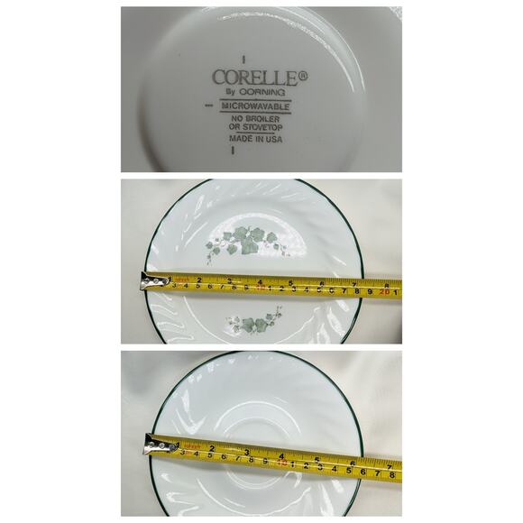 Set of 8 Corelle Callaway Ivy Dessert Salad - Saucers Plates Swirl Green Rim - Picture 5 of 7